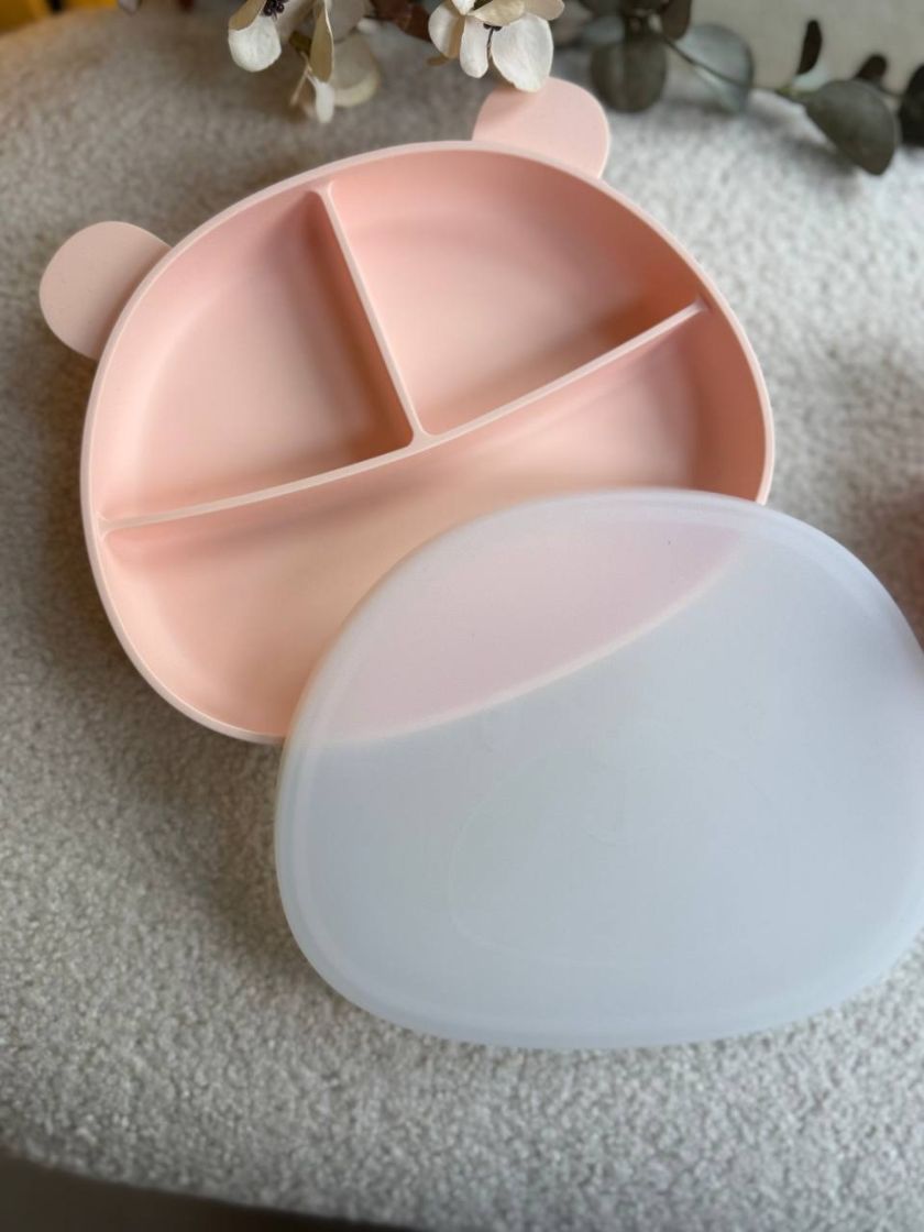 ❤ Силіконовий набір дитячого посуду “Ведмеді” з кришкою та металевими приборами. колір - Cream-pink (#35515099) ✓ Anna Konvert