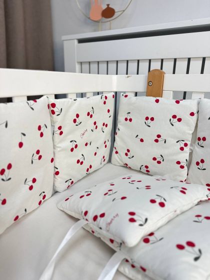 ❤ Бортики-подушки на 4 боки ліжечка, 12 подушок. Принт - Вишеньки (#491752) ✓ Anna Konvert 2
