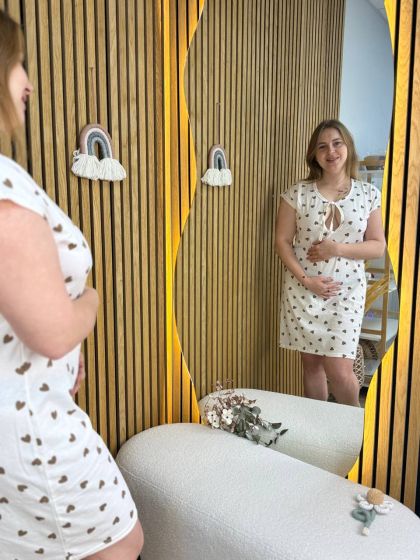 ❤ Сорочка на пологи бавовняна, 54-56р.. Колір - Серця беж на молочному (#26276137) ✓ Anna Konvert 2