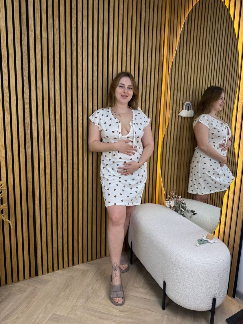 ❤ Сорочка на пологи бавовняна, 54-56р.. Колір - Серця беж на молочному (#26276137) ✓ Anna Konvert