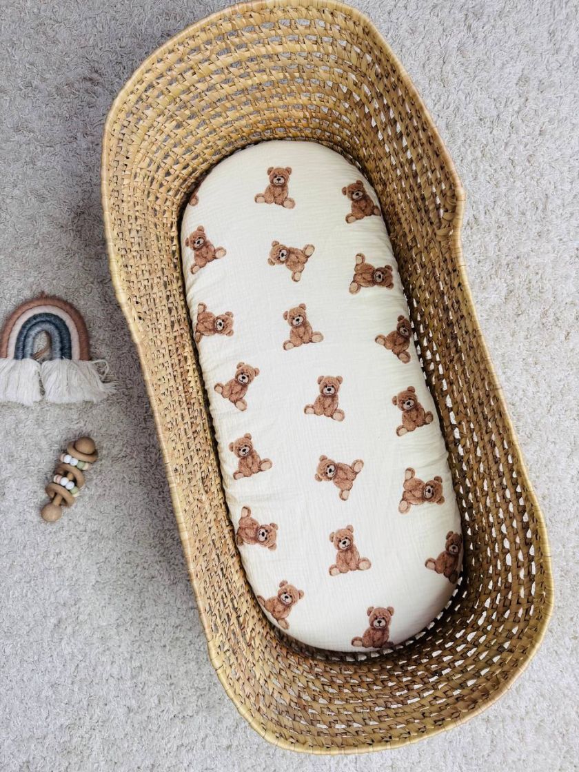 ❤ Простирадло муслін непромакаюче у візочок на гумці. Колір - Ведмедик сидячий, пісочний (#6517289) ✓ Anna Konvert