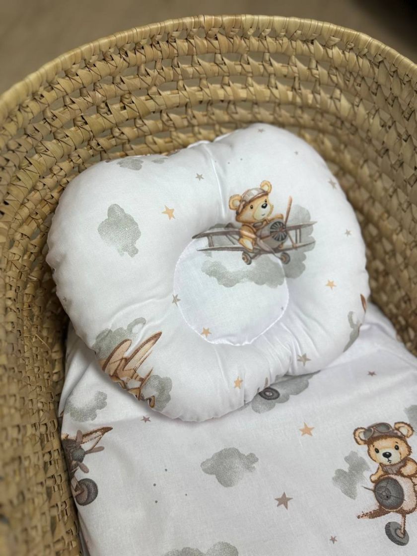 ❤ Простирадло непромакаюче у візочок та подушка. Принт - Ведмідь на літаку, сірий (#92122627) ✓ Anna Konvert