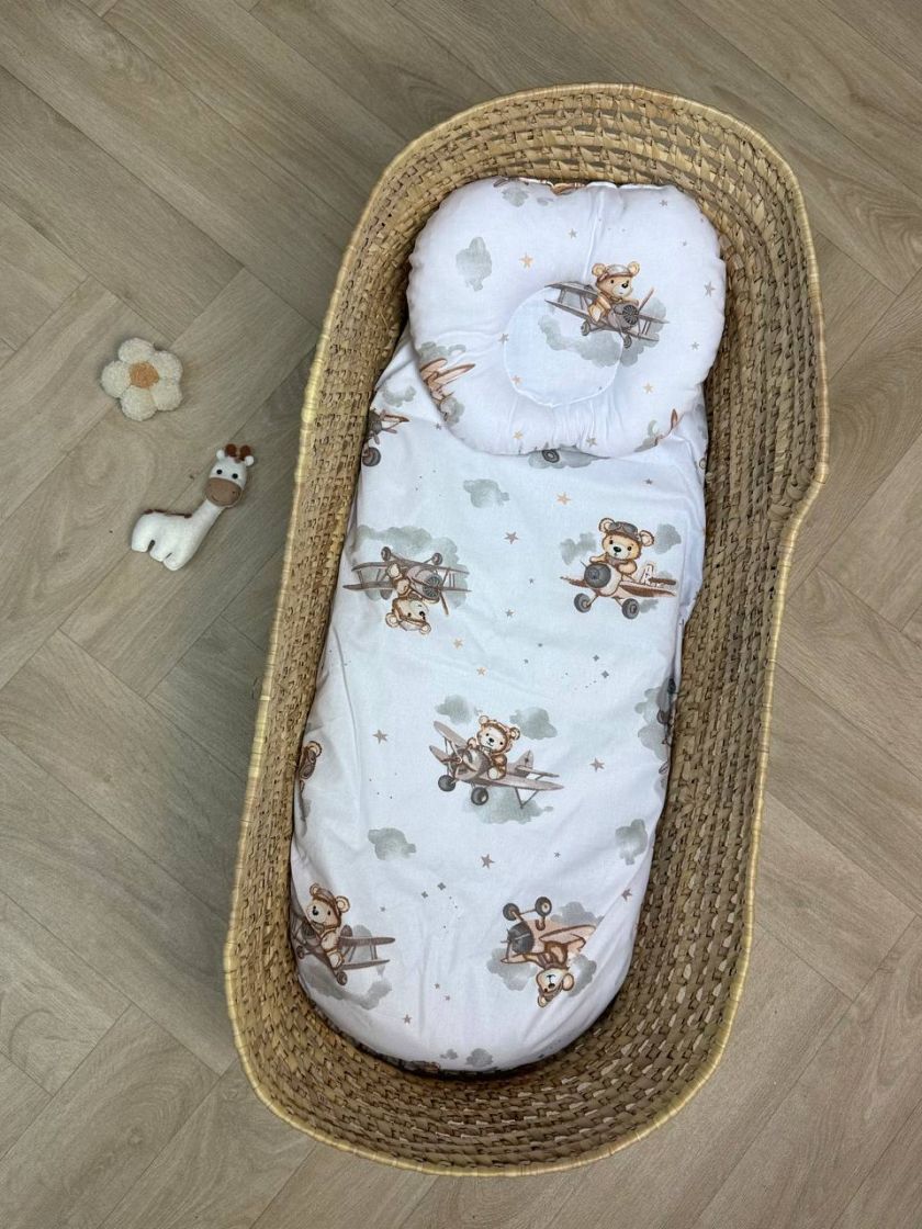 ❤ Простирадло непромакаюче у візочок та подушка. Принт - Ведмідь на літаку, сірий (#92122627) ✓ Anna Konvert