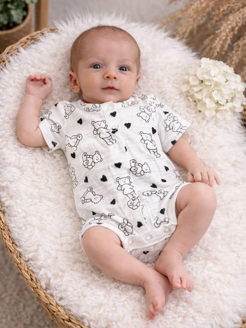 ❤ Боді мусліновий на кнопках, 56см. Принт - Ведмедики контур із сердечками (#5343205) ✓ Anna Konvert