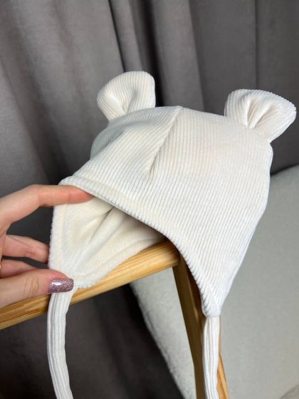 ❤ Демісезонний комбінезон з шапочкою, велюровий в смужку, 0-4 міс. Колір - Молочний (#23531606) ✓ Anna Konvert 2