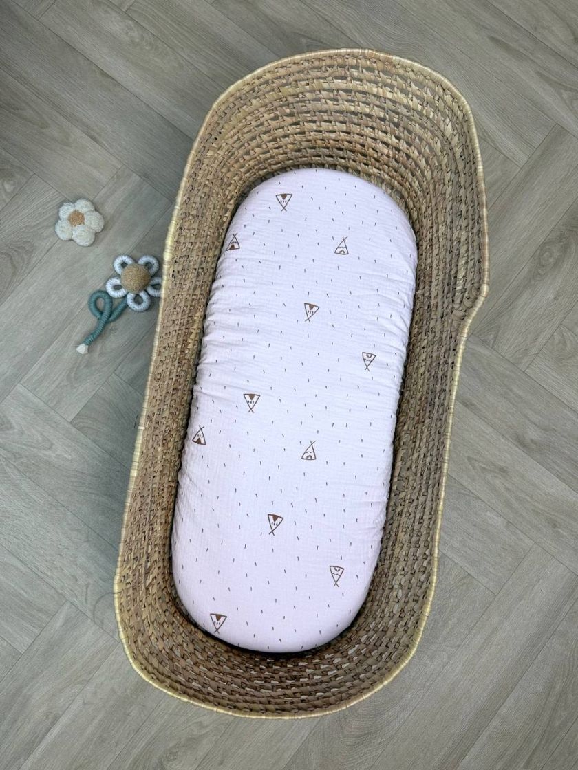 ❤ Простирадло муслін непромакаюче у візочок на гумці. Колір - Вігвам на рожевому (#47109889) ✓ Anna Konvert