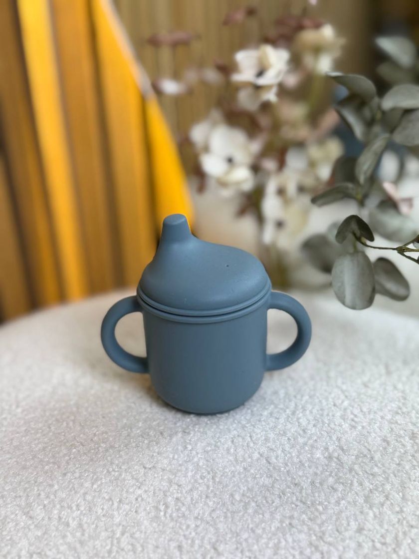 ❤ Силіконовий поїльник з ручками та кришкою з носиком. Колір - Dim grey (#9357419) ✓ Anna Konvert