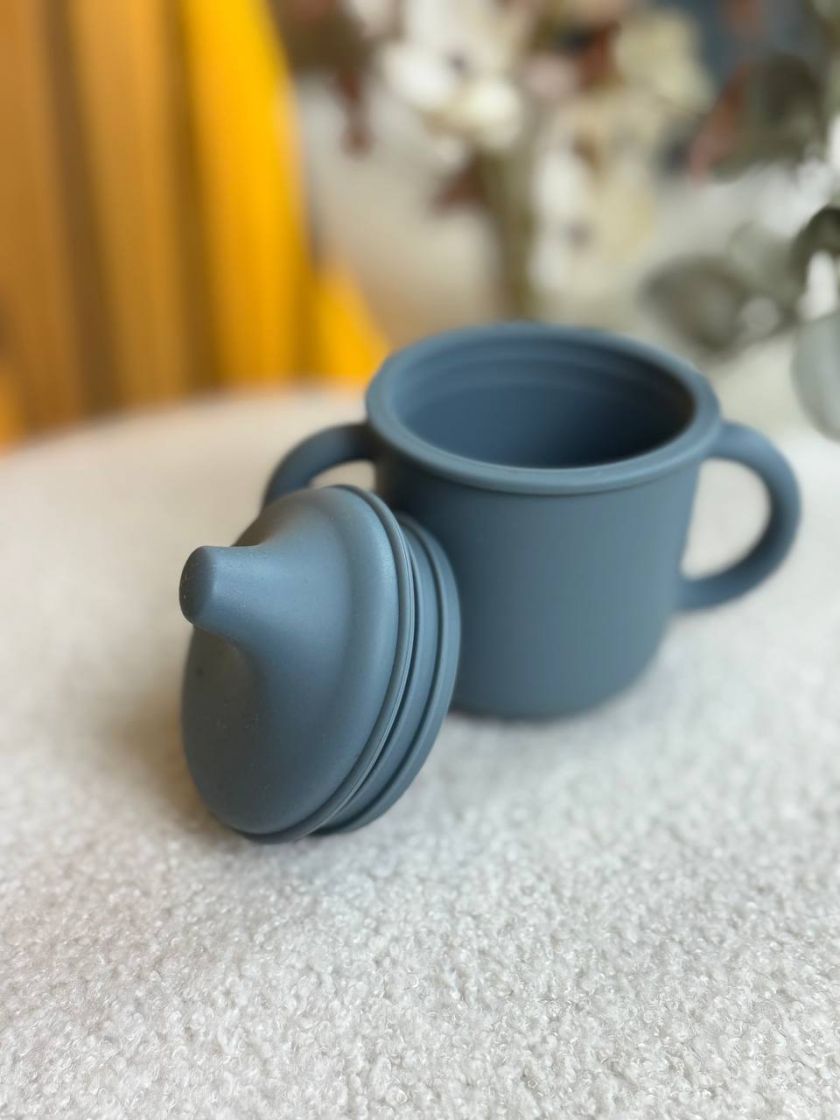 ❤ Силіконовий поїльник з ручками та кришкою з носиком. Колір - Dim grey (#9357419) ✓ Anna Konvert