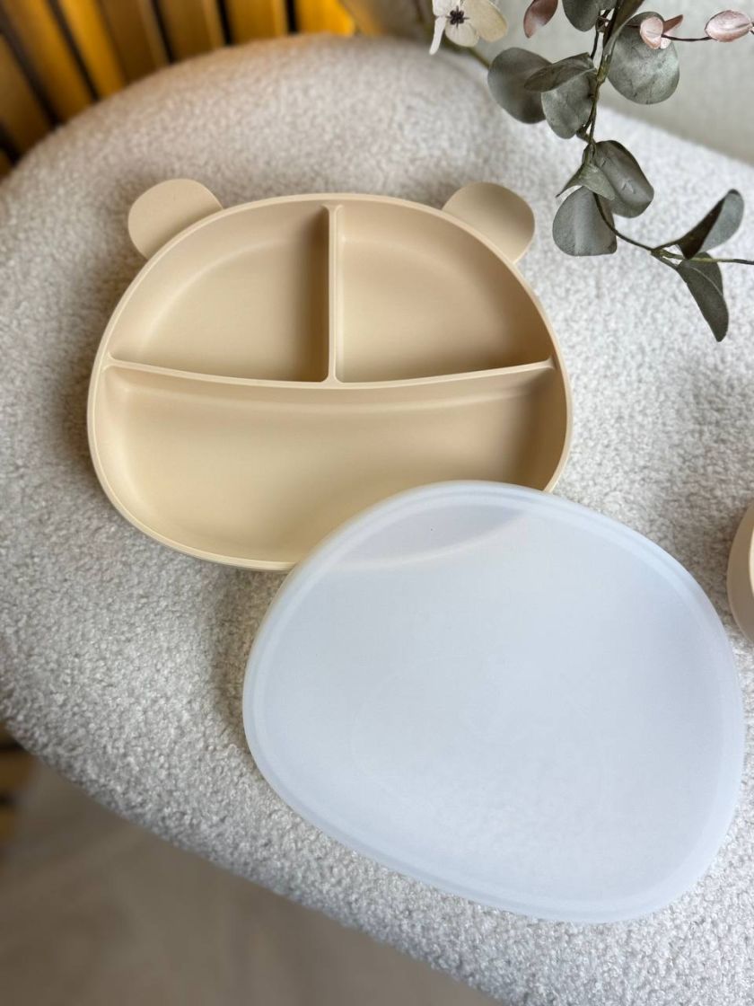 ❤ Силіконовий набір дитячого посуду “Ведмеді” з кришкою та металевими приборами. колір - Ivory (#2735437) ✓ Anna Konvert