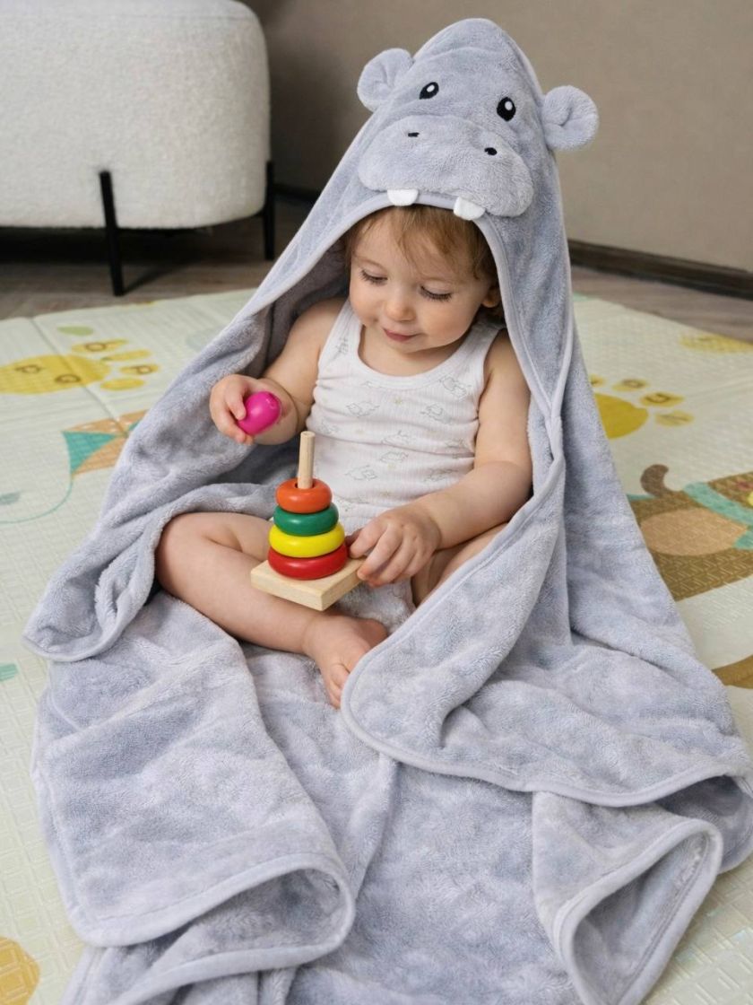 ❤ Рушник-кутик дитячий, 80*80 см. Колір - Бегемотик сірий (#21881534) ✓ Anna Konvert