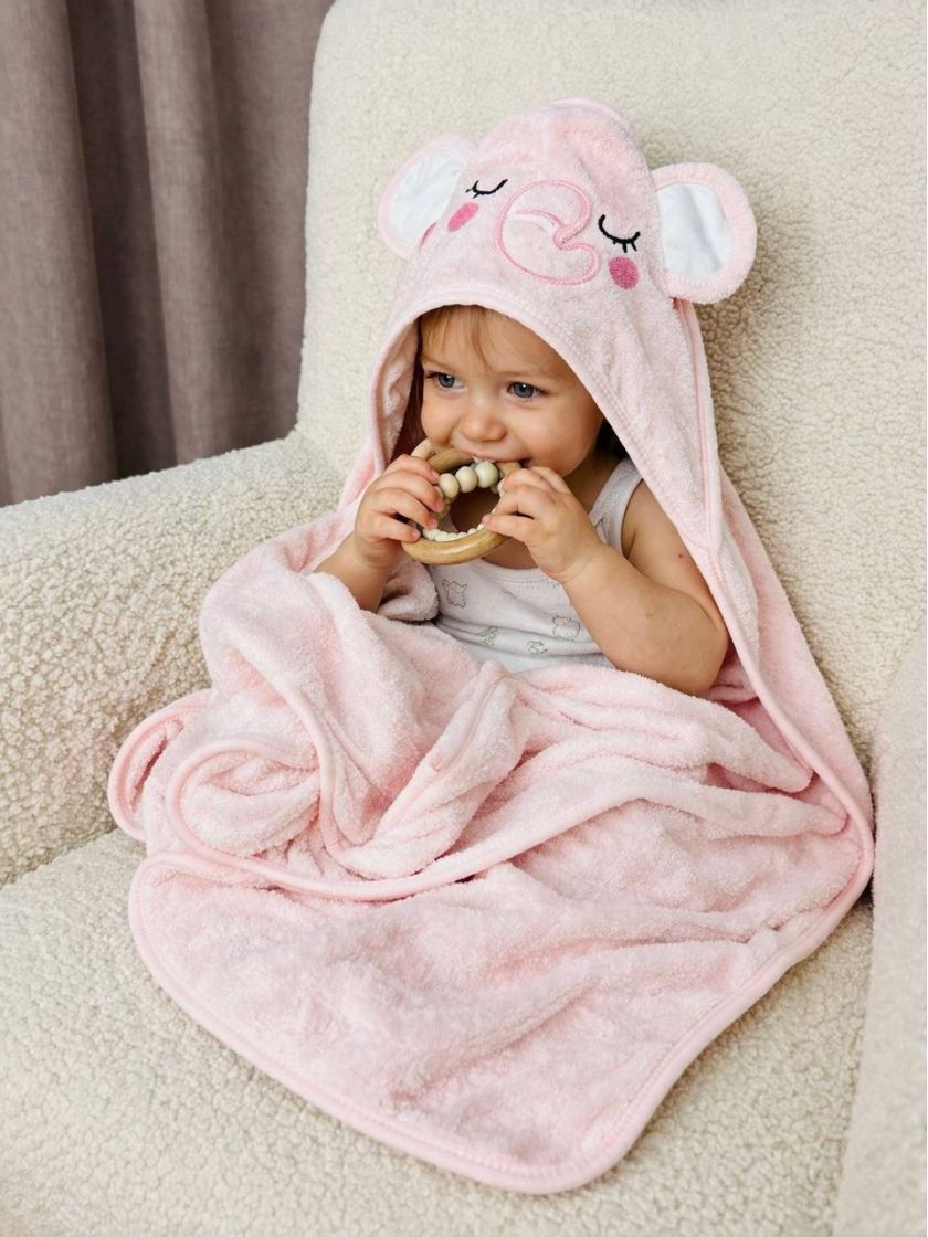 ❤ Рушник-кутик дитячий, 80*80 см. Колір - Рожевий, слоненя (#49190681) ✓ Anna Konvert