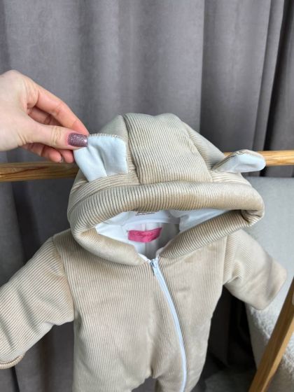 ❤ Демісезонний комбінезон з шапочкою, велюровий в смужку, 0-4 міс. Колір - Капучіно (#39183543) ✓ Anna Konvert 2