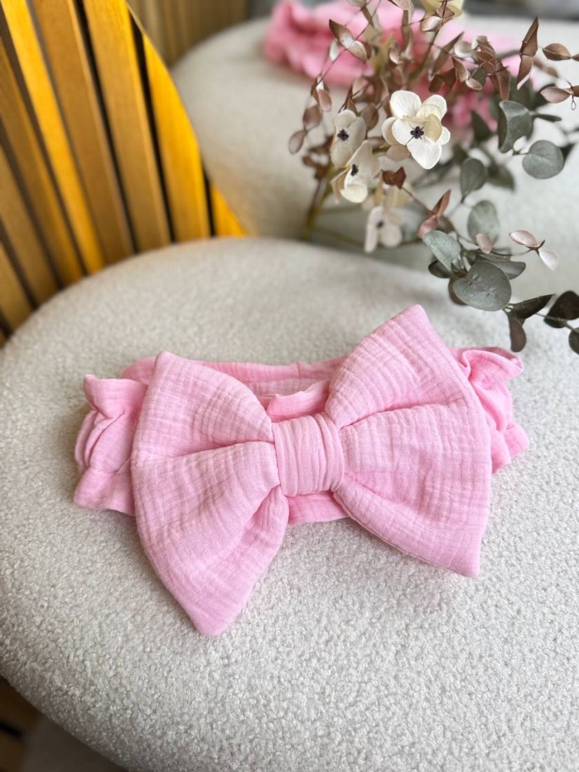 ❤ Мусліновий бантик для пледу на виписку, універсальний на резинці. Колір - Рожевий (#89928007) ✓ Anna Konvert