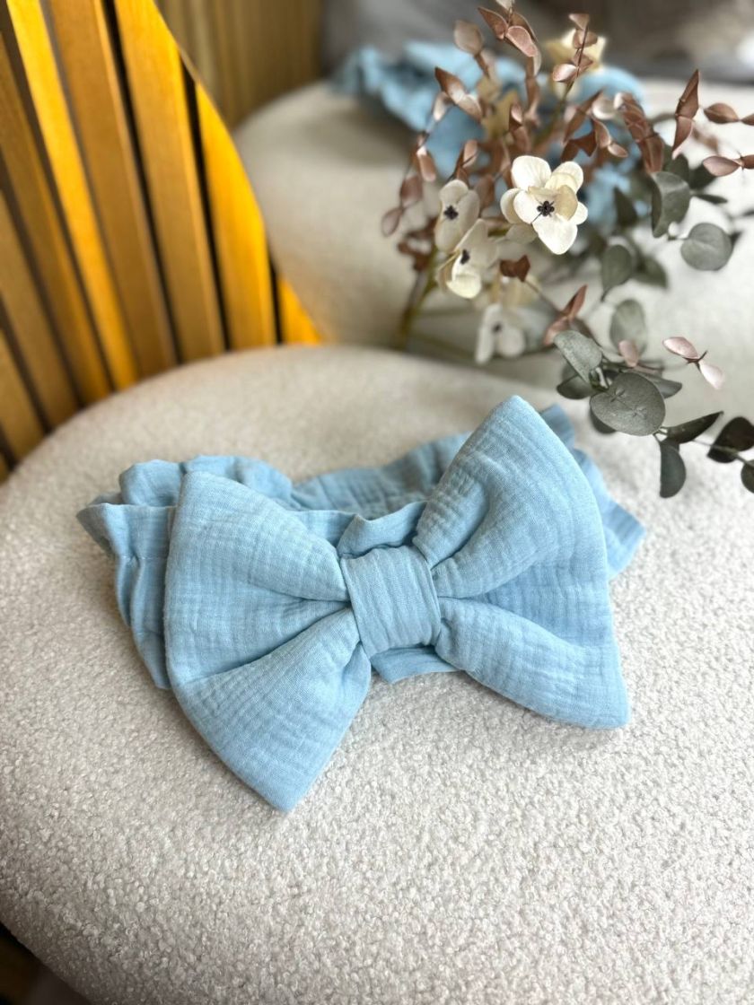 ❤ Мусліновий бантик для пледу на виписку, універсальний на резинці. Колір - Блакитний (#62840201) ✓ Anna Konvert