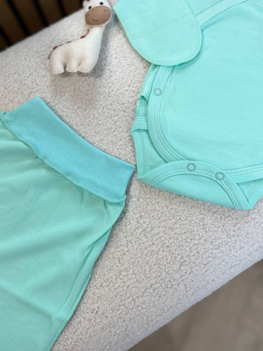 ❤ Комплект 3ка з боді інтерлок, 56р. Принт - Вишитий ведмедик, зелений однотон (#40868209) ✓ Anna Konvert