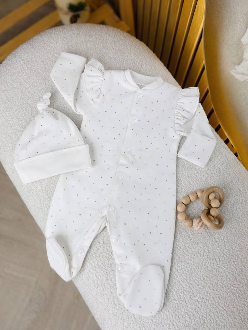 ❤ Чоловічок з шапочкою на байці, Smile. Принт - Різнокольорові крапочки. Розмір - 56 (#7609029) ✓ Anna Konvert