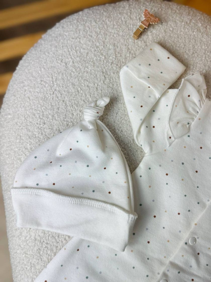 ❤ Чоловічок з шапочкою на байці, Smile. Принт - Різнокольорові крапочки. Розмір - 56 (#7609029) ✓ Anna Konvert