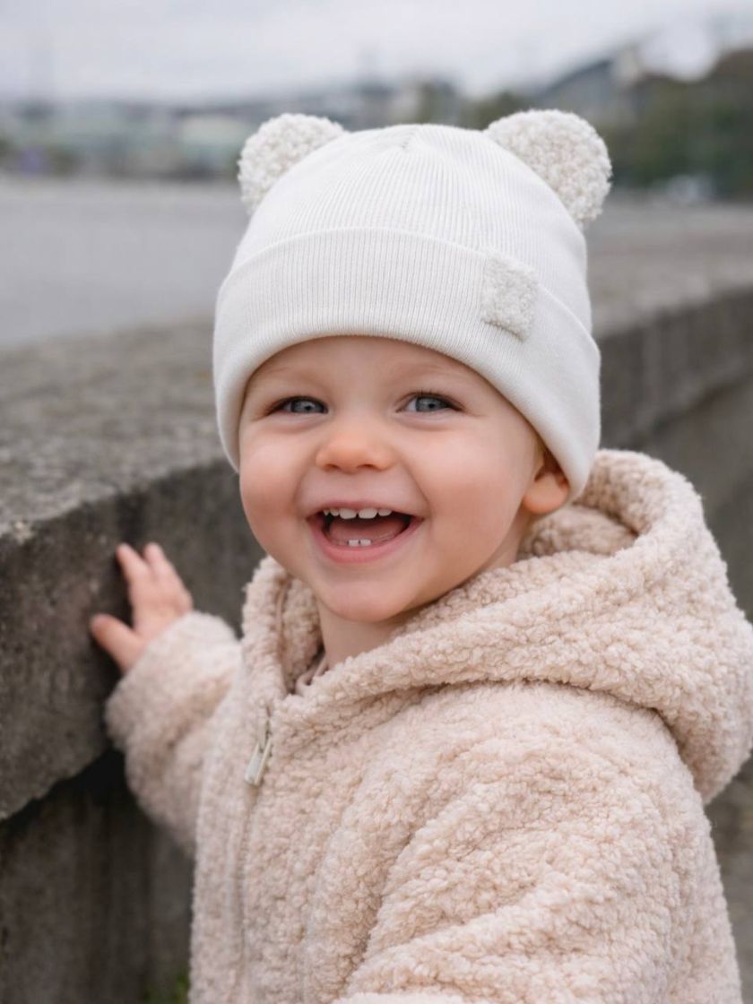 ❤ Шапка демісезонна з вушками Тедді. Принт - Молочний (#33419355) ✓ Anna Konvert