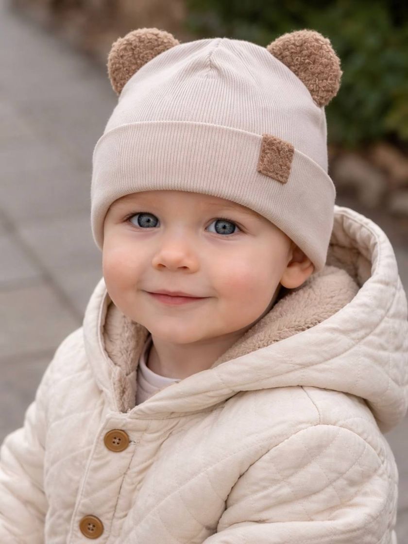 ❤ Шапка демісезонна з вушками Тедді. Принт - Кремовий темніший (#11668808) ✓ Anna Konvert