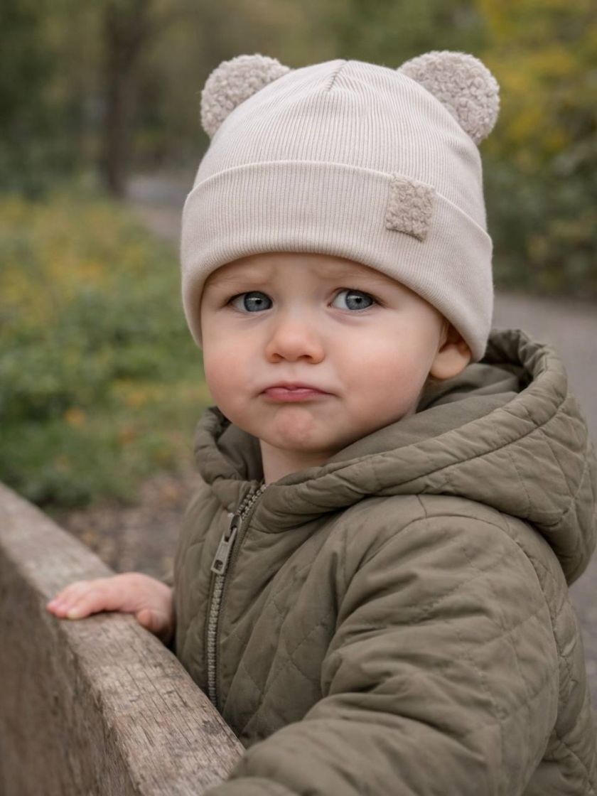 ❤ Шапка демісезонна з вушками Тедді. Принт - Кремовий світліший (#58601561) ✓ Anna Konvert