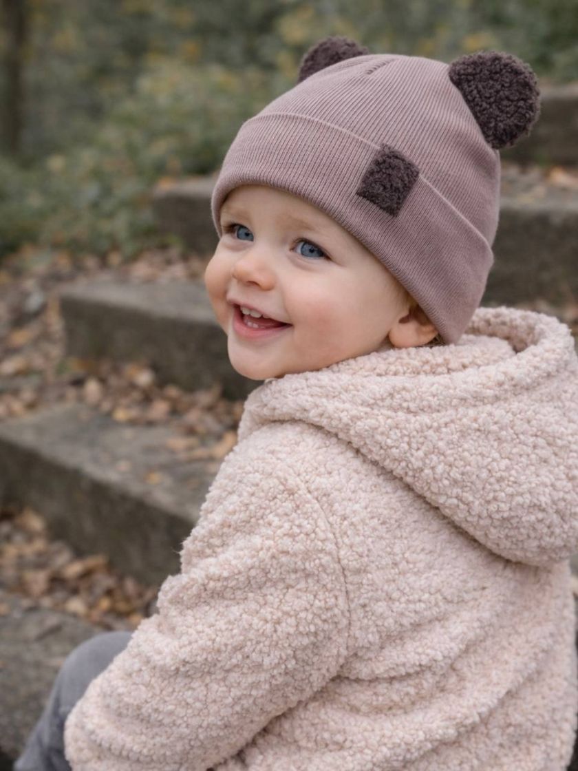 ❤ Шапка демісезонна з вушками Тедді. Принт - Кавовий (#18102312) ✓ Anna Konvert