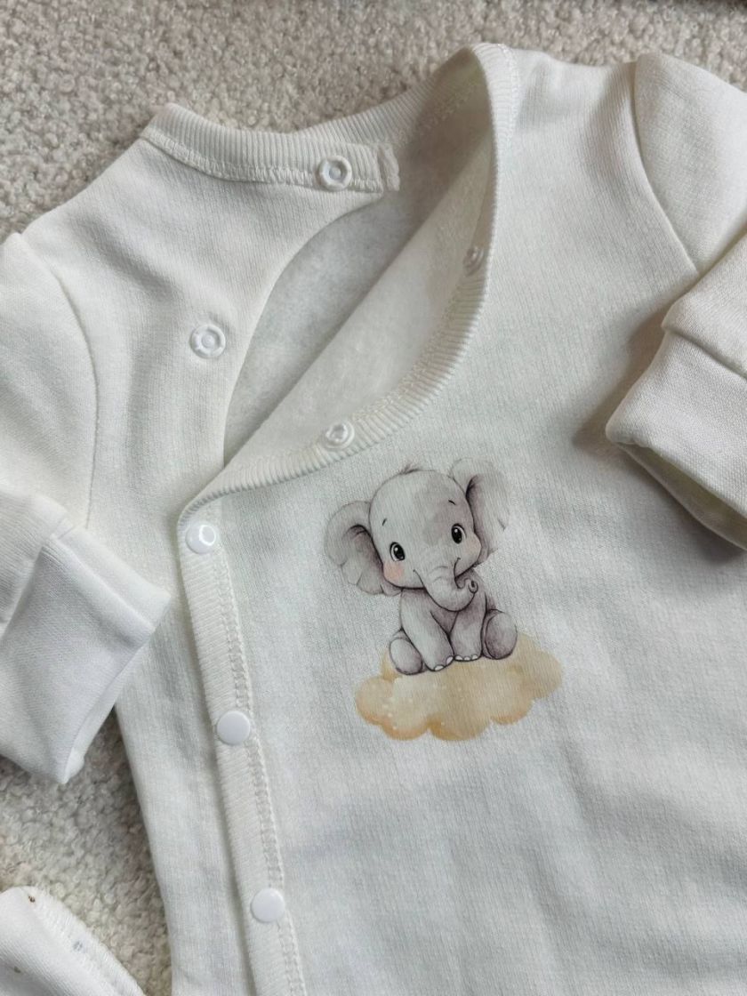 ❤ Комплект 3ка з боді на байці "Smile". Колір - Молочний зі слоненятком. Розмір - 62 (#9087718) ✓ Anna Konvert