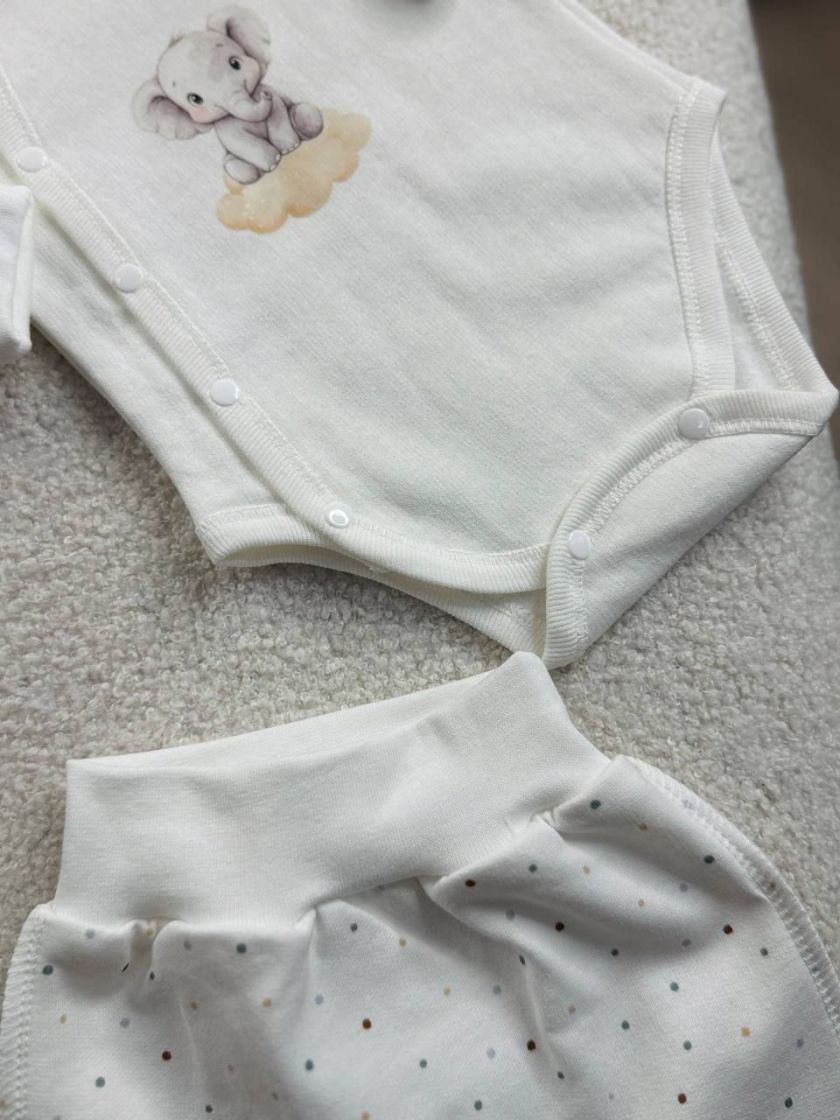 ❤ Комплект 3ка з боді на байці "Smile". Колір - Молочний зі слоненятком. Розмір - 62 (#9087718) ✓ Anna Konvert