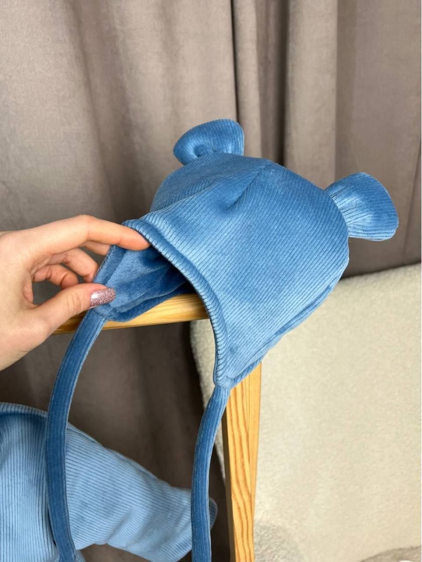 ❤ Демісезонний комбінезон з шапочкою, велюровий в смужку, 0-4 міс. Колір - Синій (#21619892) ✓ Anna Konvert