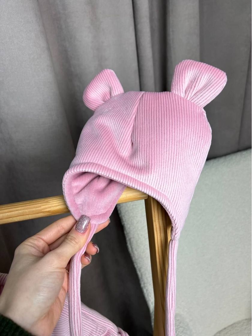 ❤ Демісезонний комбінезон з шапочкою, велюровий в смужку, 0-4 міс. Колір - Пильна троянда (#42826336) ✓ Anna Konvert