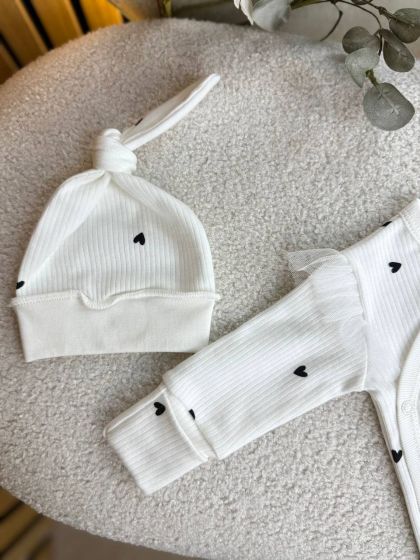 ❤ Комплект 3ка з боді та спідницею, інтерлок "Smile". Принт - Сердечка чорні на білому. Розмір - 56 (#64693717) ✓ Anna Konvert 2