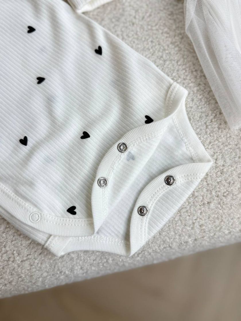 ❤ Комплект 3ка з боді та спідницею, інтерлок "Smile". Принт - Сердечка чорні на білому. Розмір - 56 (#64693717) ✓ Anna Konvert