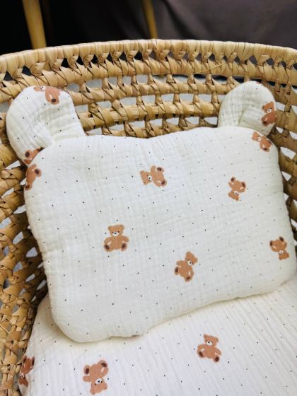 ❤ Набір у візочок муслін непромакаючі. Принт - Ведмедики дрібні з горошком на пісочному (#0401) ✓ Anna Konvert 2