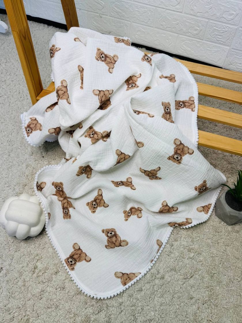 ❤ Плед мусліновий "Бубон", 140×100 см. Колір - Ведмедик сидячий на білому. Розмір - 100*140 (#31924570) ✓ Anna Konvert