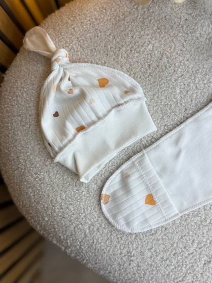 ❤ Чоловічок з шапочкою, рубчик, 56-62см. Принт - Різні серця беж (#80212332) ✓ Anna Konvert 2