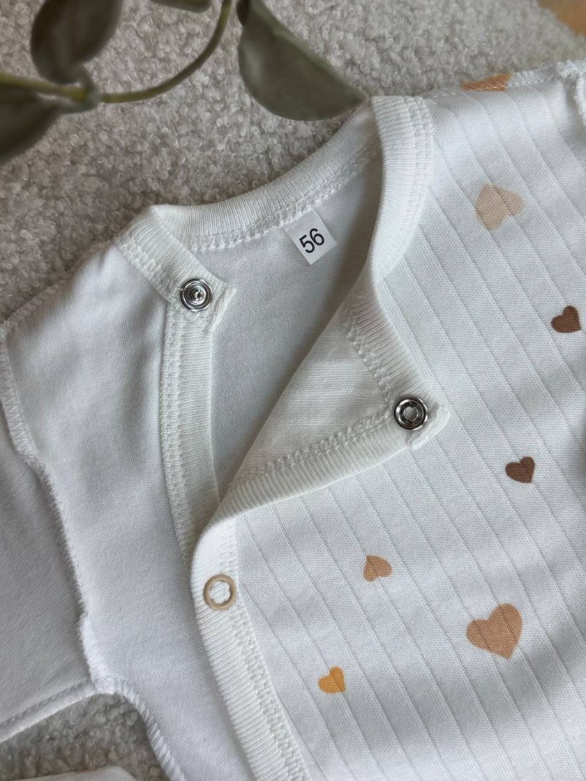 ❤ Комплект 3ка з боді, рубчик принт, Ромашка. Принт - Різні серця беж. Розмір - 56-62 (#92753908) ✓ Anna Konvert