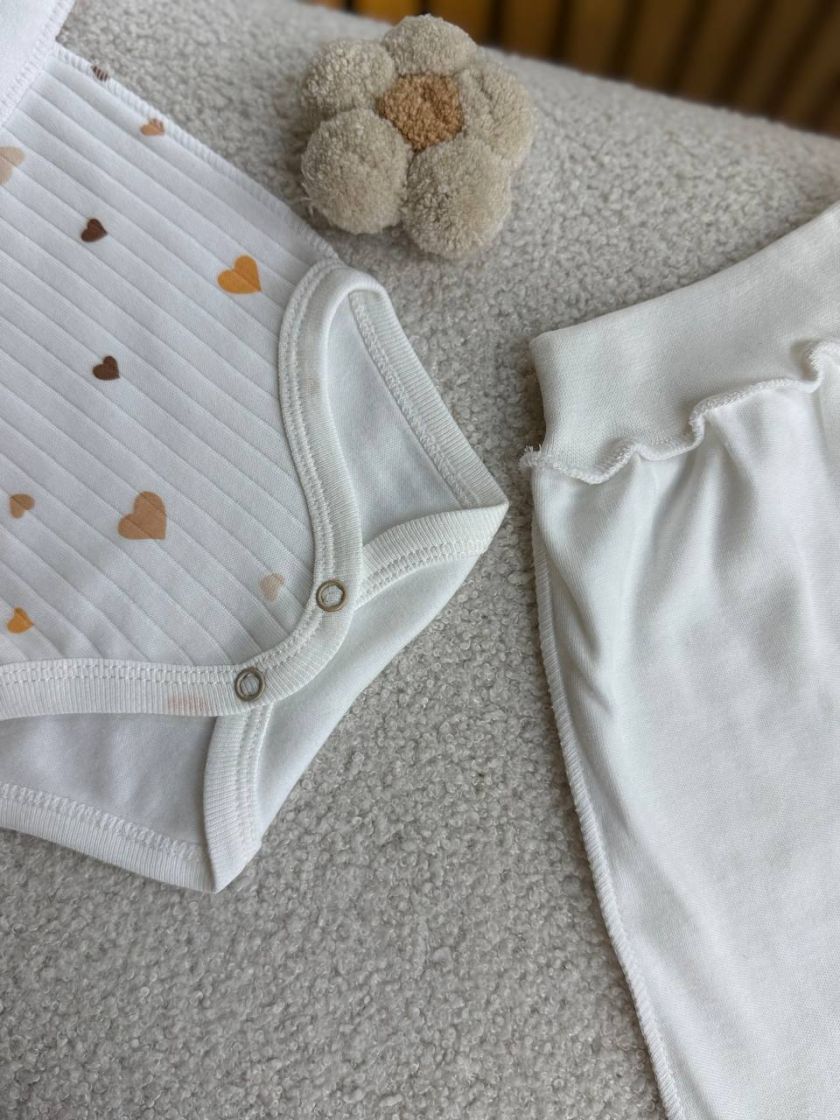 ❤ Комплект 3ка з боді, рубчик принт, Ромашка. Принт - Різні серця беж. Розмір - 56-62 (#92753908) ✓ Anna Konvert