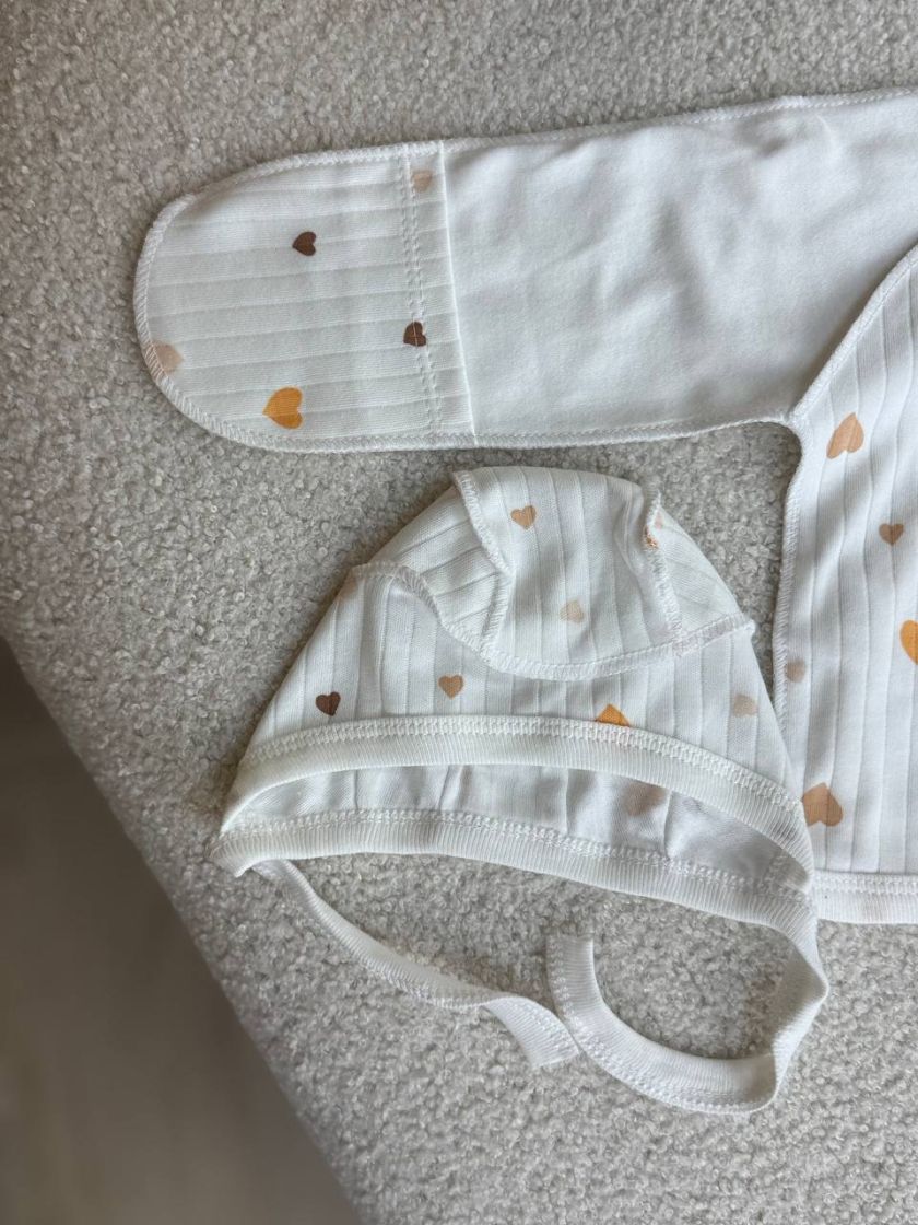 ❤ Комплект 3ка з сороч. 56-62, рубчик, Ромашка. Принт - Серця різні беж. Розмір - 56 (#12351717) ✓ Anna Konvert