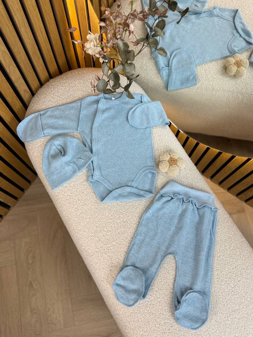 ❤ Комплект 3ка з боді, перфорація. Колір - Блакитний (#56967648) ✓ Anna Konvert