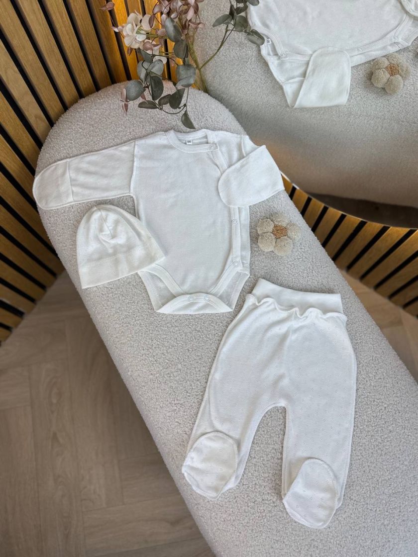 ❤ Комплект 3ка з боді, перфорація. Колір - Молочний (#62490476) ✓ Anna Konvert