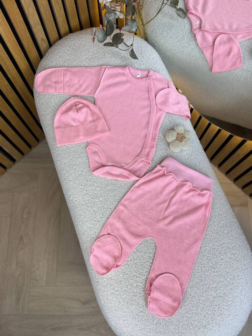 ❤ Комплект 3ка з боді, перфорація. Колір - Рожевий (#96476157) ✓ Anna Konvert