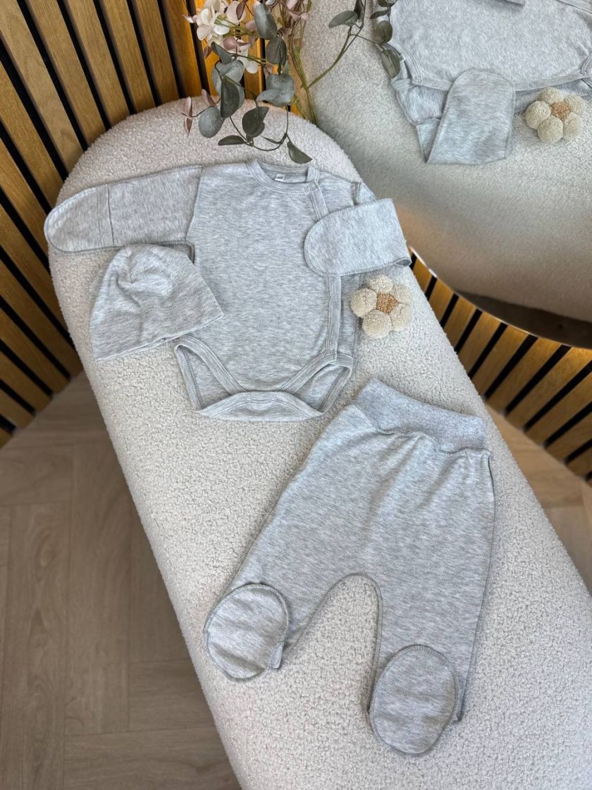 ❤ Комплект 3ка з боді, перфорація. Колір - Сірий (#74459072) ✓ Anna Konvert