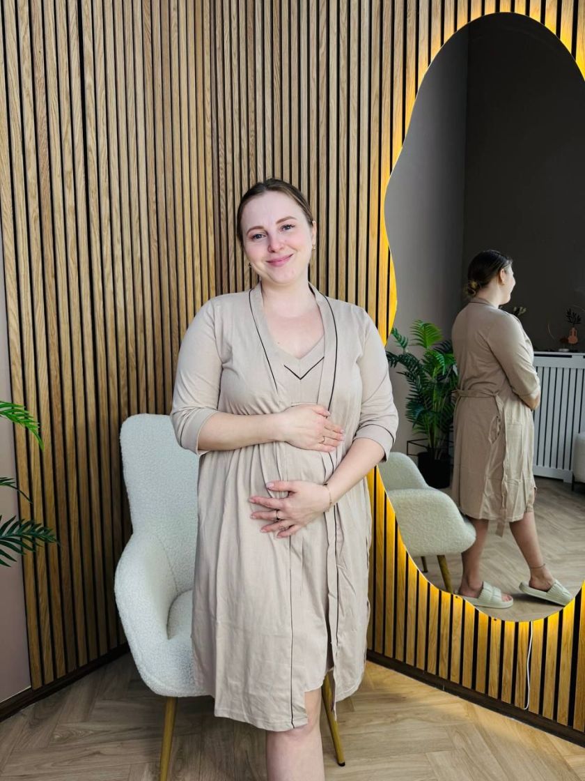 ❤ Комплект сорочка та халат для годування, 48-50 "Кант". Колір - Бежевий з шоколадним кантом (#88874248) ✓ Anna Konvert