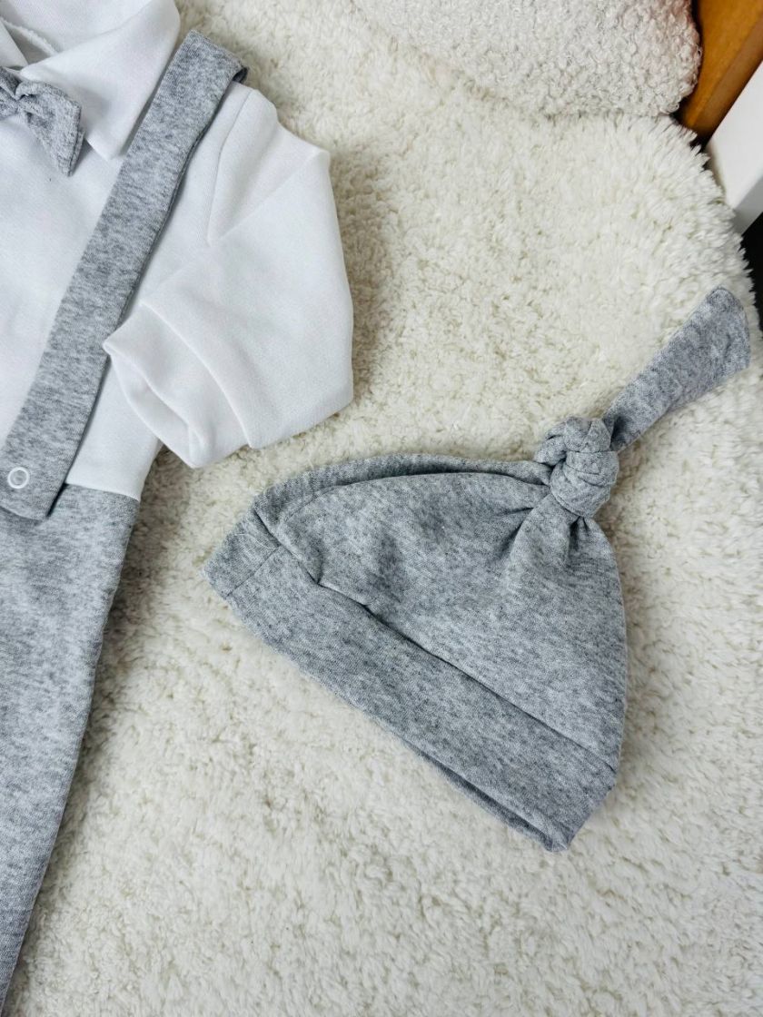 ❤ Чоловічок джентельмен з шапочкою. Колір - Сірий. Розмір - 56-62 (#83261537) ✓ Anna Konvert