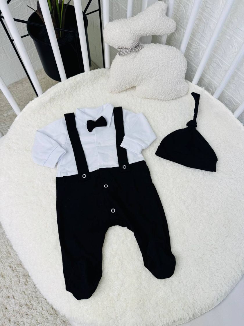 ❤ Чоловічок джентельмен з шапочкою. Колір - Чорний. Розмір - 68-74 (#1021261) ✓ Anna Konvert