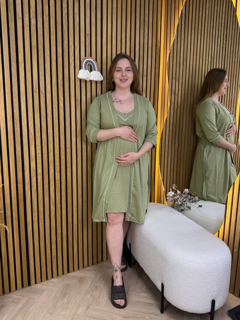 ❤ Комплект сорочка та халат для годування, 48-50 "Кант". Колір - Оливковий (#44406391) ✓ Anna Konvert