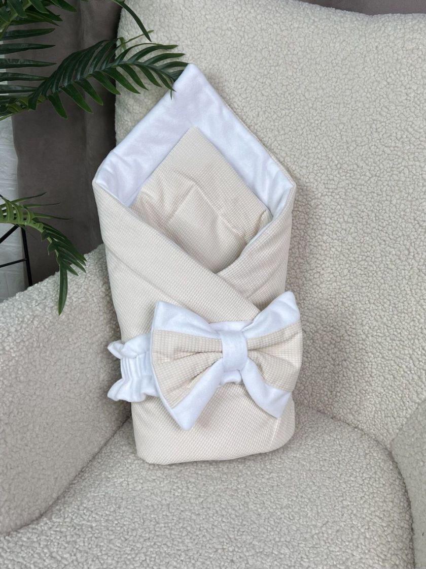 ❤ Демісезонний конверт плед на виписку, Вельвет, 80*80см. Колір - Молочний (#0645) ✓ Anna Konvert