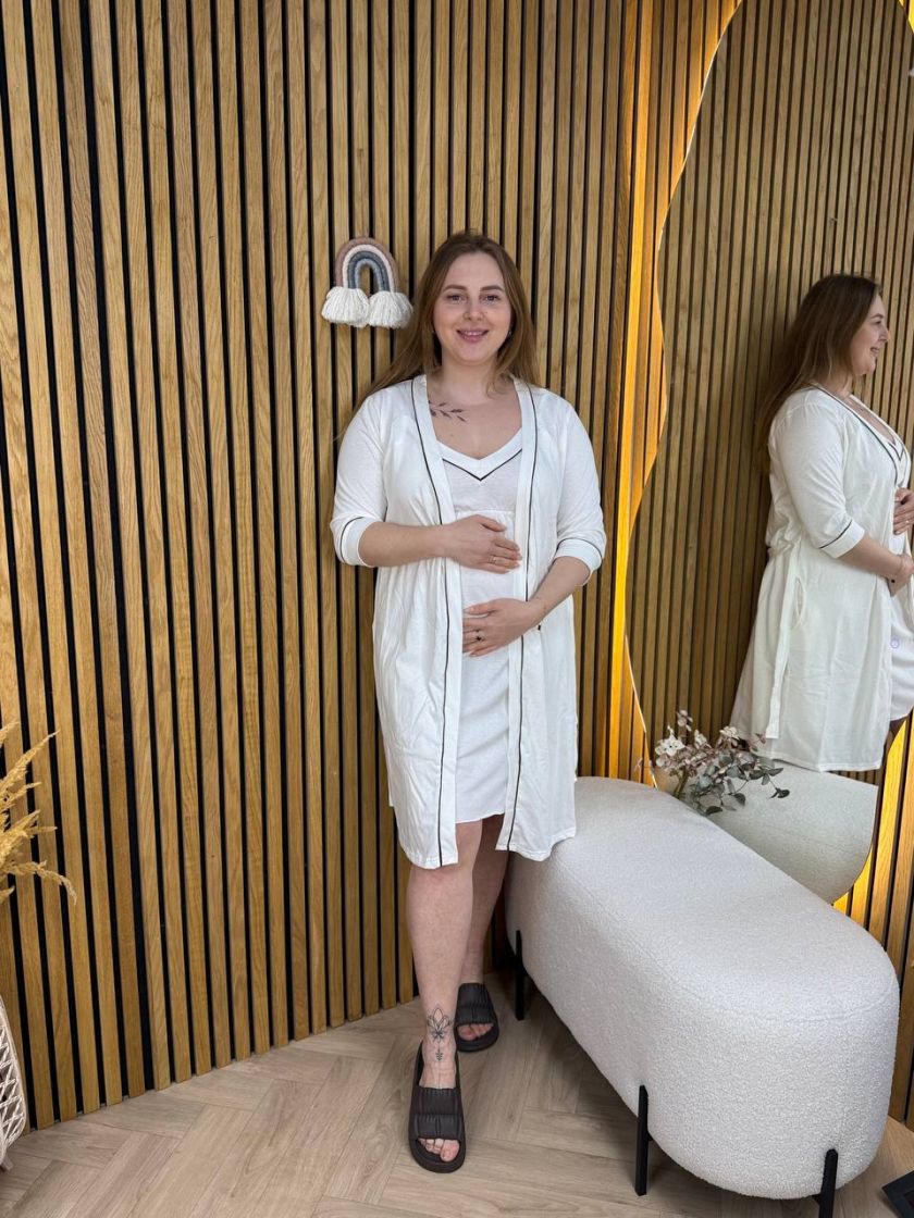 ❤ Комплект сорочка та халат для годування, 52-54 "Кант". Колір - Білий з шоколадним кантом (#50449119) ✓ Anna Konvert