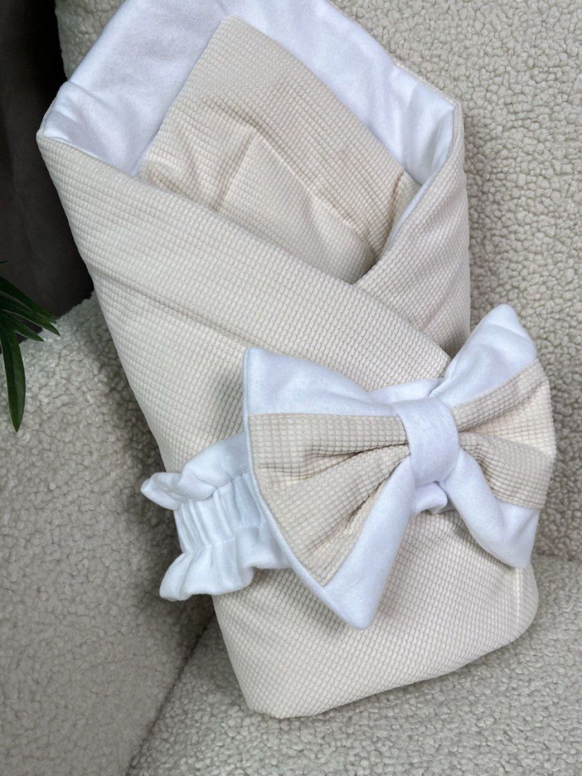 ❤ Демісезонний конверт плед на виписку, Вельвет, 80*80см. Колір - Молочний (#0645) ✓ Anna Konvert