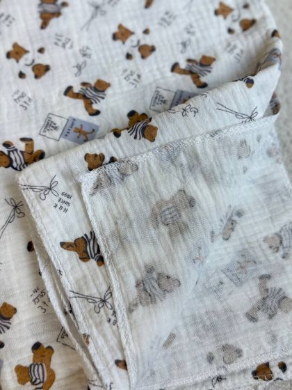 ❤ Пелюшки муслінові чотирьохшарові, жатка 70х100см. Принт - Ведмедик в піжамці (#16144145) ✓ Anna Konvert 2