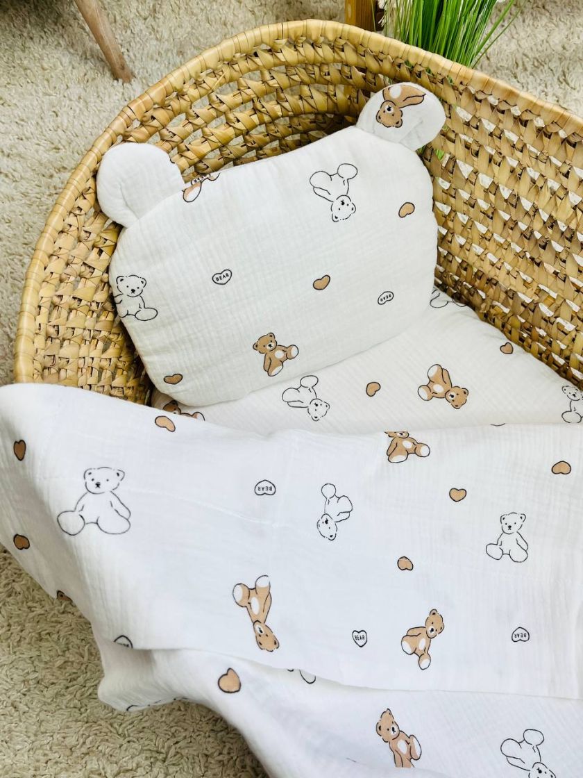 ❤ Набір у візочок мусліновий. Колір - Ведмеді контур з сердечками (#31213497) ✓ Anna Konvert